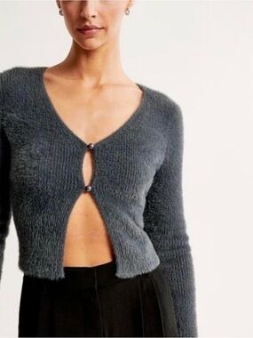 Abercrombie & Fitch Charcoal Gray Fuzzy Cropped Cardigan